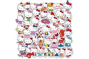 SUNYOVIME 50 Stück Hello Kitty Sticker,Cartoon Vinyl Sticker Set Wasserfest Graffiti Stickers,Katzen Aufkleber für Laptop Skateboard Koffer Helm Auto Fahrrad Handy,Geschenk für Kinder Teenager Erwachsene