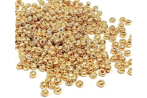 PERLIN Juego de 3300 cuentas de cristal de 3 mm, color metálico, 8/0, perlas Pony, miniperlas transparentes para niños, cuentas de metal, dorado