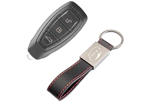 KASER Carcasa Llave para Ford - Funda Mando a Distancia 3 Botones para Coche Ford Mondeo Fiesta Focus Kuga Ecosport Keyless con Llavero de Cuero
