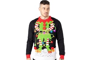 NOROZE Unisex Men's LED Christmas Jumper Gift Tree Elf Santa Xmas Jumpers Sweater Long Sleeve Pullover Top LED Lights Jumper for Men Women UK Sizes S-XXL