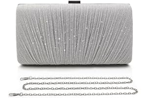 Pahajim Pochettes et Clutches Femme Pochette Ceremonie Mariage Petit Sac a Main Chaine Pochette Soiree Femme Chic Sac Paillettes avec Bandouliere (Argent)