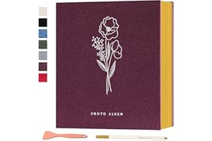 Lanpn Fotoalbum Selbstklebend Einkleben Scrapbook, Leinen Groß Weiße Seiten Fotobuch zum Selbstgestalten mit Metallischer Stift 10x15 13x18 A5Bilder Kleine-40 Blatt/80 Seiten,Lila)