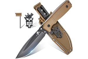Purple Dragon Khaki Coltello da Sopravvivenza con Fodero in Kydex, Coltello da Esterno Full Tang a Lama Fissa in Acciaio D2, Coltello da Sopravvivenza per Il Campeggio Outdoor, Regali per Uomo