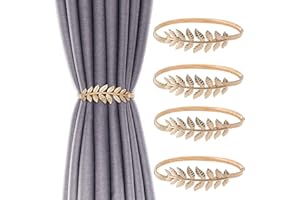 HDKAJL 4 Pcs Curtain Tie Backs, Curtain Holdbacks Adjustable Decorative Alloy, Curtain Clips Rope, Curtain Clip Buckle,for Home, Office, Hotel Window Decorative Christmas Decorations (Golden Leaves)
