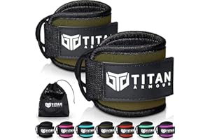 Titan Armour® Ankle/Wrist Straps for Cable Machines | Gym Cuffs w/Heavy-Duty Steel Double D-Rings & Adjustable Velcro Strap | Lower Body Workouts Inc. Leg Extension, Leg Curl & Glute Kickback | Men & Women