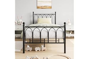 JURMERRY JELUTE 3ft Single Metal Bed Frame with Headboard and Footboard Heavy Duty Foundation,Metal Slat Support, Bright Black