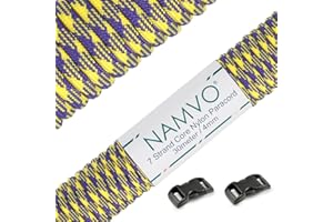 Namvo 550 Paracord Mil Spec Tipo III Cavo a 7 Corde a Paracadute Lunghezza Totale 100ft / 30 Metri, Viola + Giallo