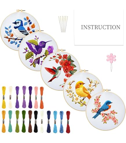 INFUNLY Kruissteek Bladwijzer Set – 6 Stuks Met Vogels, Uil & Papegaai – Complete DIY-kit Voor Beginners – Incl. Garen, Naalden & Schaar