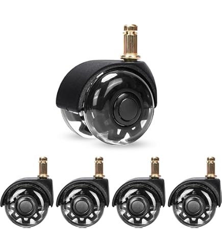 SKIR'CO (10 stuks) 50 mm rubberen stoelwielen, rollende bureaustoel wielen, vervangende wielen, zwenkwielen, universele lange stelen (10, 10 mm