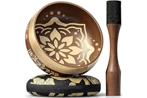 SILENT MIND Set di campane tibetane incise fatte a mano, campana sonora e ciotola da meditazione con cuscino, martello e guida, idee regalo consapevoli, strumenti rilassanti, kit portatile per meditazione