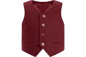 inlzdz Kids Boys V Neck Button Down Tuxedo Formal Suit Waistcoat Vest Single Breasted Wedding Birthday Party Blazer