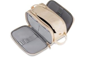 Elviros Borsa da Toilette grande da Viaggio Beauty case Borsa in pelle resistente all'acqua Organizer per Articoli da Toeletta con Borsa Asciutta Bagnata Gratuita