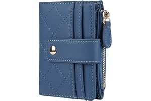 Cynure Women's Cute Leather Card Holder Small Compact Bifold Wallet with Zip Coin Pocket,Dark Blue