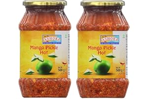 Ashoka Mango Pickle Hot 500g (Pack of 2) - Perfect as a Side Condiment for Any Indian Dish - Eaten With Indian Dinner or With Indian Breakfast