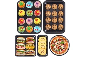 Pinkgarden Zestaw patelni do pieczenia nieprzywierających – 5-częściowy zestaw naczyń do pieczenia z okrągłymi i kwadratowymi patelniami do ciasta, blacha do muffinek, forma do chleba, blacha do