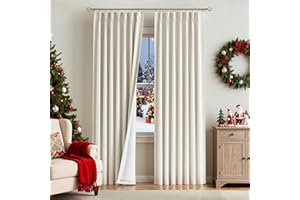 Vision Home Natural Pinch Pleated Full Blackout Curtains Linen Blended Room Darkening Window Curtains 95 inch for Living Room Bedroom Thermal Insulated Pinch Pleat Drapes with Hooks 2 Panel 40"Wx95"L