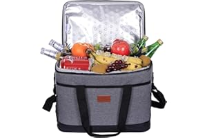 DAOXU 30L Sac Isotherme Sac de Repas pour Sac-Glacière,Sac Isotherme Portable pour Déjeuner Plage Pique-Nique Camping BBQ, Gris