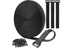 LAFEFE Correas de cable ajustables de 5 m x 2 cm con 30 hebillas, fijación de cable Scratch invernadero, cable de banda reutilizable, cable de gestión fácil de cortar para guardar y organizar cables, negro
