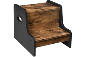 HOOBRO Poggiapiedi per Bambini, Sgabello Scaletta a 2 Gradini, con Piedini Antiscivolo e Maniglie, per Bambini di Età da 3 a 14 Anni, per Bagno, Cucina, Camera, Marrone Vintage e Nero EBF01JD01G1