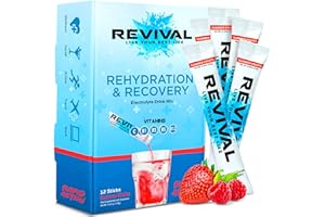 REVIVAL SHOTS Revival Rapid Rehydration Electrolytes Powder - High Strength Vitamin C, B1, B3, B5, B12 Supplement Sachet Drink, Effervescent Electrolyte Hydration Tablets - 12 Pack Summer Fruits