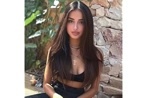 BERRYLION Long Straight Wigs for Women - Synthetic Wigs for Black Women, 28inch Dark Brown