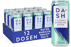 ‎DASH WATER DASH WATER Gurke - 12 x Sprudelwasser mit Gurkengeschmack - KEIN Zucker, KEIN Süßstoff, KEINE Kalorien - Angereichert mit ausgefallenen Früchten (12 x 330ml Dosen)