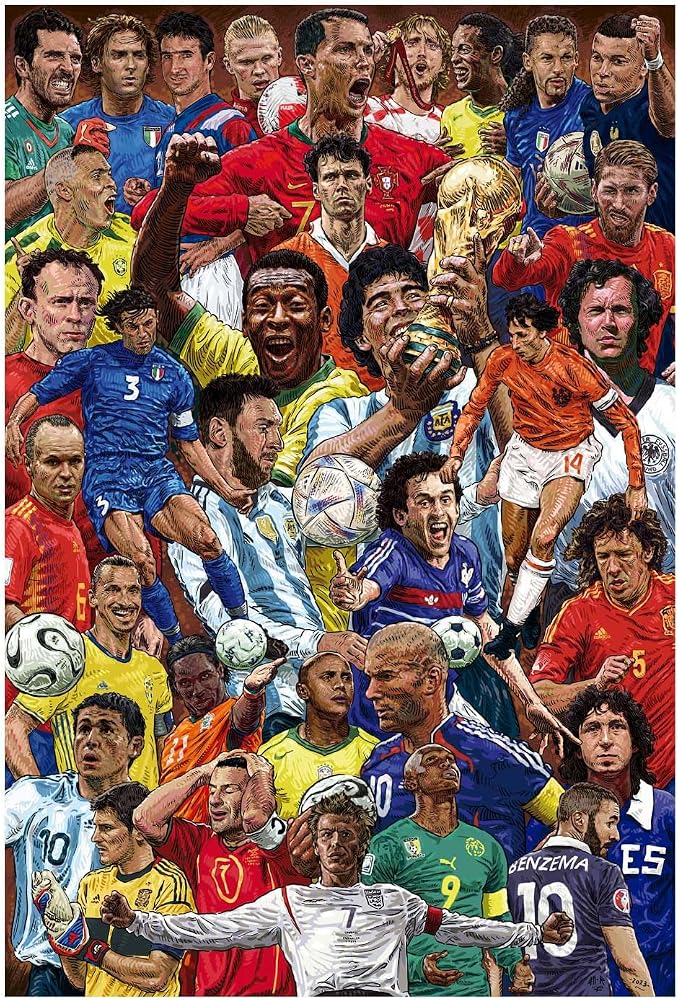Grupo Erik Editores, S.L. Legendary Footballlers Poster Futbol Efsaneleri Pele, Messi, Maradona, Zidane, Ronaldo, Haaland, Mbappe ve daha fazlası dahil, çok renkli