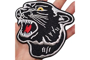 ELLU Parche bordado con diseño de cabeza de pantera negra grande para planchar o coser