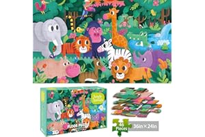 TAOZI&LIZHI Kinderpuzzle, XXL Riesenpuzzle Dschungeltiere mit 46 Teilen für Kinder ab 3 Jahren, Weihnachtliche Kleinkindpuzzles mit Tragbarer Geschenkbox, Lern und Bildungsspielzeug für Vorschulkinder