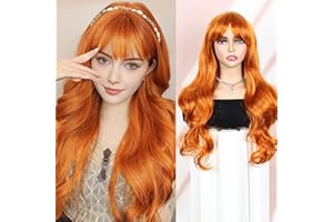 QUEENTAS 22In Ginge rWigs para las mujeres peluca larga del jengibre Staright natural pelucas de pelo sintético con flequillo para el uso diario de Halloween Cosplay (jengibre)