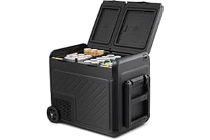 DARTMOOR Kühlbox Auto Camping Kompressor Kühlbox Elektrisch 12/24V 230V Auto Kühlschrank Zwei-Zonen-Temperaturregelung Reisekühlschrank -22℃~20℃ für Lkw Boot Reisemobil 45L mit 2 Rädern