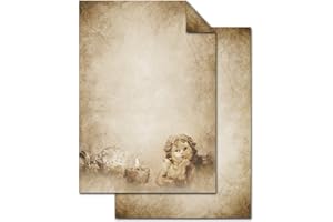 Logbuch-Verlag Lot de 100 feuilles de papier à lettre de Noël Motif ange vintage 100 g Format A4 Beige naturel