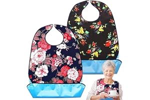 Acboor Lätzchen für Erwachsene, 2 Stück Wasserdicht Erwachsenen Lätzchen mit Druckknöpfen & Schmutzfänger, Waschbarer Kleidungsschutz Erwachsene für Männer Frauen Ältere Menschen Behinderte