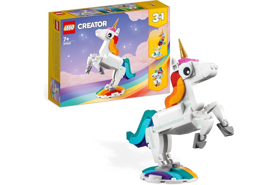 LEGO Creator 3in1 Magical Unicorn Toy - Animal Figure Transforms into a Seahorse or Peacock - Creative Gift for 7+ Year Old Girls & Boys - 31140