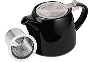 ORNA THE SOUL OF YOUR HOME ORNA Ceramic Teapot – with Extra-Fine Stainless Steel Infuser and Lid – to Brew Loose Leaf Tea – 550ml / 18.6 Oz – Black