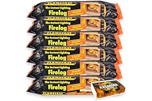 Flamefast Smokeless Instant Lighting Firelog Open Garden Chimineas 2hrs Burn Enviromentally Frienly Fire Individually Wrapped Case of 6 Logs & KasaBona Safety Matches