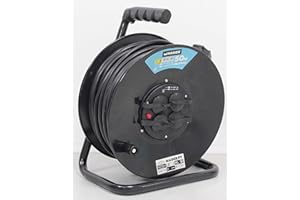 Mader Home Tools Cable Eléctrico Negro de Extensión Moderno con Enrollacable Metálico de 50m y Protección para Niños y Sobretensión