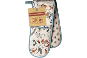 Maison d' Hermine Double Oven Mitts 100% Cotton 18 cm x 89 cm Double Oven Mitt Heat Resistant BBQ Cooking Gloves with Loop, Baking, Grilling, Home, Kitchen, Handling Hot Pans Spring Summer (Dalida)