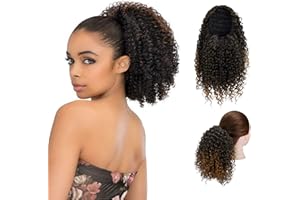 VORCY Short Afro Drawstring Ponytail 10 Inch Kinky Curly Ponytail Drawstring Afro Puffs Curly Ponytail Extension Synthetic Hairpieces for Black Women