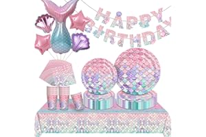 GOLDNICE Mermaid Party Tableware Set, Mermaid Party Supplies Paper Plates Birthday Party with Balloons Napkins Banner for Birthday Decoration Baby Shower Birthday Girl(Mermaid)
