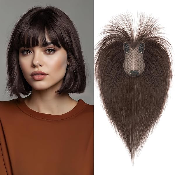 Echthaar-Topper Clip-in Für Frauen - Mono-Kronen-Topper Mit Pony, Natürlicher Haaransatz