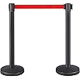 Yaheetech Retractable Crowd Control Barriers Queue Barrier Belt Stanchion Safety Barriers Nylon Rope Queuing Stanchion Post Red