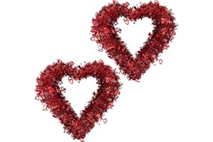 GEOSAR 16 Pollici Ghirlande a Forma di Cuore con Lamina per San Valentine Ghirlande Rosse a Cuore d'Amore da Appendere Decorazioni per Matrimonio Porta d'Ingresso Parete Finestra Camino (2 Pezzi)