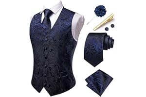 Hi-Tie Mens Paisley Waistcoat Formal Silk Wedding Suit Vest Jacquard Necktie Pocket Square Set for Business Party