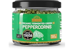 Ausha Organic Green Peppercorns 100g - 1* GREAT TASTE AWARD 2025 - UK Certified Organic Soil Association - Pickled Peppercorns Fermented in Brine with Turmeric,Amla Juice