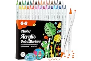 Ohuhu Rotuladores acrílicos, 36 colores con dos puntas (fina y punta) - Marcadores acrílicos resistentes a la luz y de alta opacidad para pintar huevos de Pascua, madera, vidrio, cerámica y lienzo