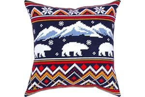 BRVSK Winter Bears. Kit de broderie à l'aiguille, coussin décoratif 40,6 x 40,6 cm, toile de tapisserie imprimée, qualité européenne