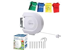 Laundry Mate Retractable Washing Line15M Heavy Duty Extendable Washing Line Single Cable - Wall Mounted Washing Line for drying cloths - Indoor & Outdoor Ultimate Drying Solution (15 Meter - White)