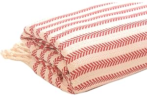 DenoDoa Ręcznik hammam w paski, 100 x 180 cm, dla kobiet i mężczyzn, ręcznik kąpielowy, ręcznik plażowy, 100% bawełna, lekki i chłonny, orientalny ręcznik kąpielowy (kolor czerwony)