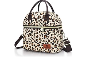 Hafmall Sac Isotherme Repas pour Homme Femme, Sac Lunch Isotherme Bureau à 2 Compartiments, Petit Lunch Bag pour Le Travail et L'école, Léopard